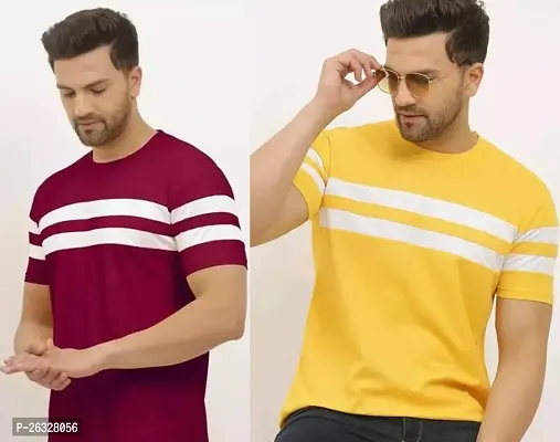 Reliable Cotton Blend Colourblocked Round Neck Tees For Men Pack Of 2