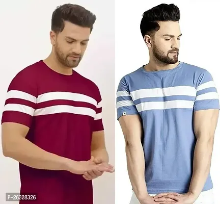 Reliable Cotton Blend Colourblocked Round Neck Tees For Men Pack Of 2