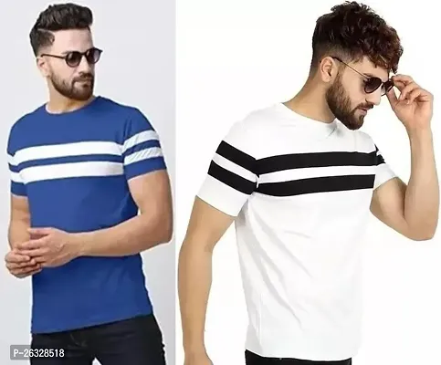 Reliable Cotton Blend Colourblocked Round Neck Tees For Men Pack Of 2