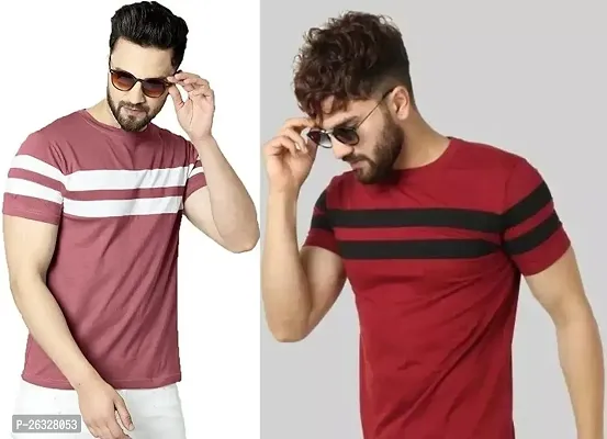 Reliable Cotton Blend Colourblocked Round Neck Tees For Men Pack Of 2