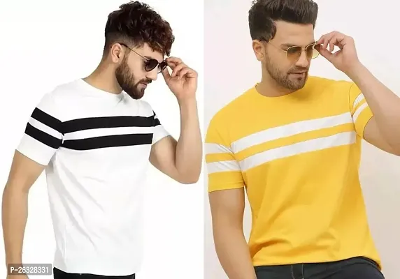 Reliable Cotton Blend Colourblocked Round Neck Tees For Men Pack Of 2-thumb0