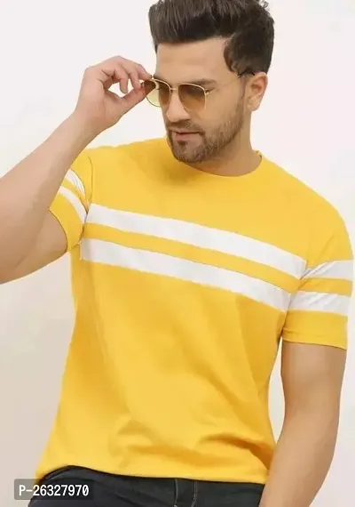 Reliable Yellow Cotton Blend Colourblocked Round Neck Tees For Men-thumb0