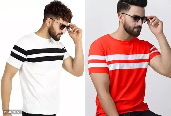 Reliable Cotton Blend Colourblocked Round Neck Tees For Men Pack Of 2