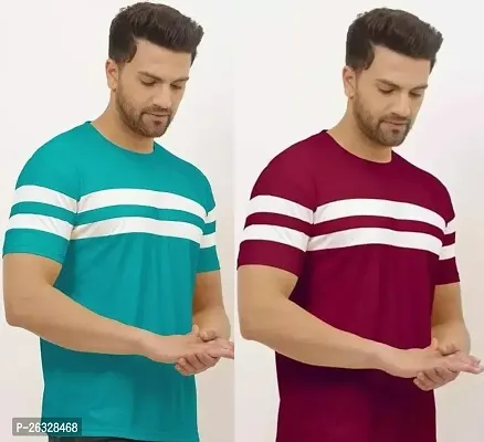 Reliable Cotton Blend Colourblocked Round Neck Tees For Men Pack Of 2