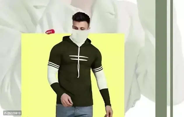 Reliable Black Cotton Blend Colourblocked Hooded Tees For Men