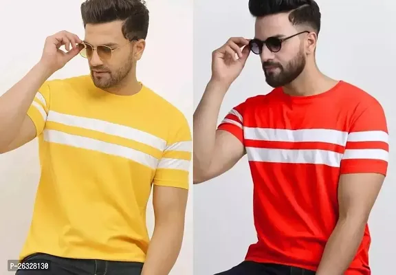 Reliable Cotton Blend Colourblocked Round Neck Tees For Men Pack Of 2-thumb0