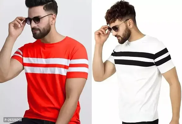 Reliable Cotton Blend Colourblocked Round Neck Tees For Men Pack Of 2