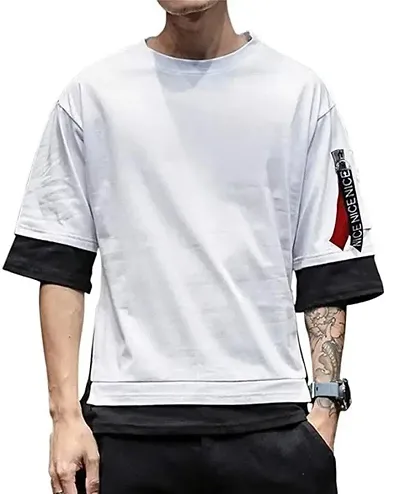 Try This Men's Blend Regular fit Round Neck Half Sleeves Tshirt (White)