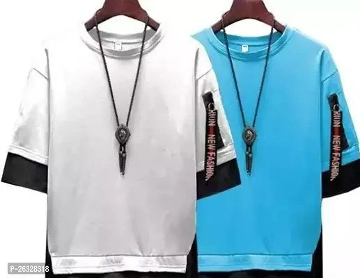 Reliable Cotton Blend Colourblocked Round Neck Tees For Men Pack Of 2