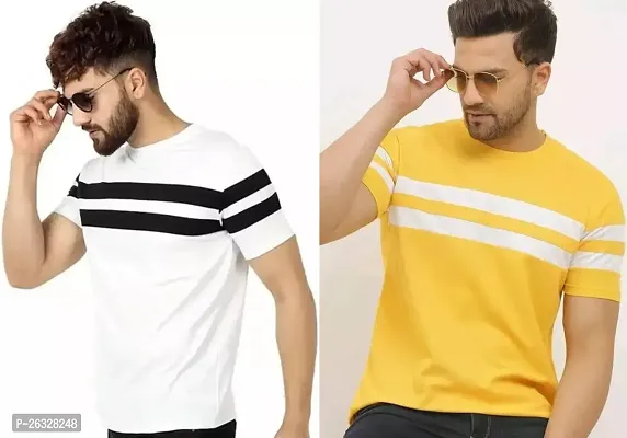 Reliable Cotton Blend Colourblocked Round Neck Tees For Men Pack Of 2