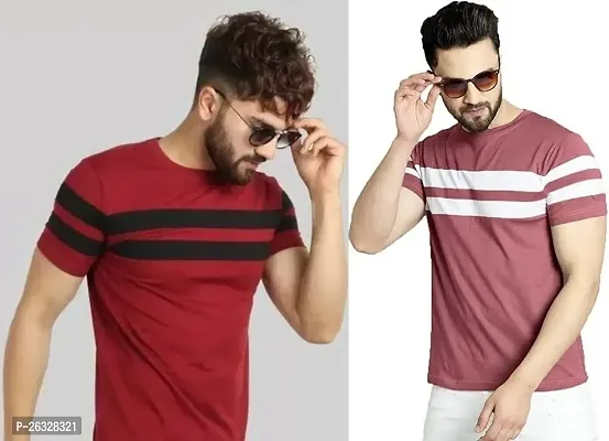 Reliable Cotton Blend Colourblocked Round Neck Tees For Men Pack Of 2-thumb0