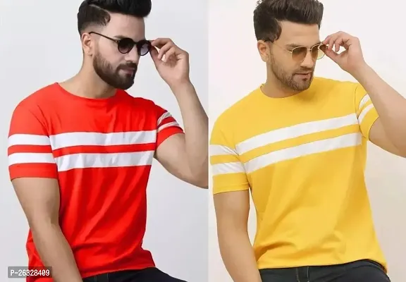 Reliable Cotton Blend Colourblocked Round Neck Tees For Men Pack Of 2-thumb0