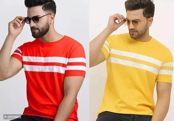 Reliable Cotton Blend Colourblocked Round Neck Tees For Men Pack Of 2-thumb0