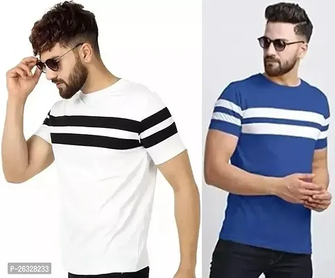 Reliable Cotton Blend Colourblocked Round Neck Tees For Men Pack Of 2-thumb0