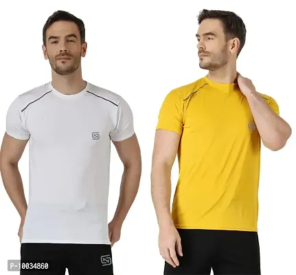 Ndless Sports Round Neck Crush Design Fabric Half Sleeves Dry-Fit Moisture Wicking Lycra  Polyester Blend Reflector T-Shirts for Men Pack of 2