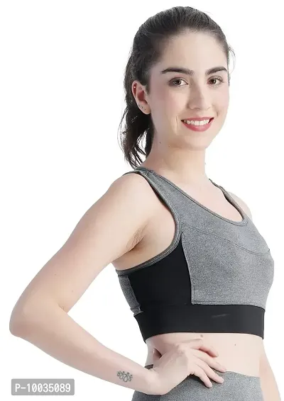 Ndless Sports Polyester Blend Wireless Padded Sports Bra for Yoga, Running, Fitness & Gym (Grindel & Black, Medium)-thumb3