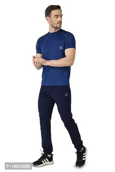 NDLESS SPORTS Men?s Combo of Crushed Fabric Reflective T-Shirt & Solid Jogger for Exercise, Sports & Running Navy Blue-thumb2