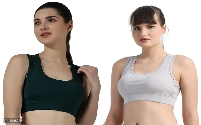 NDLESS SPORTS Combo of 2 Solid Polyester Blend Non-Wired Soft Padded Sports Bra for Cycling, Racing, Excercise & Fitness