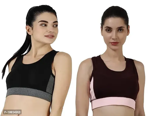 NDLESS SPORTS Polyester Blend Wireless Padded Sports Bra for Yoga, Running, Fitness & Gym Pack of 2 (Black & Maroon, L)