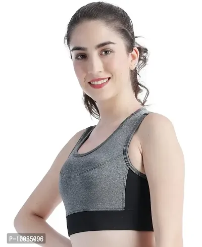 Ndless Sports Polyester Blend Wireless Padded Sports Bra for Yoga, Running, Fitness & Gym (Grindel & Black, X-Large)-thumb3