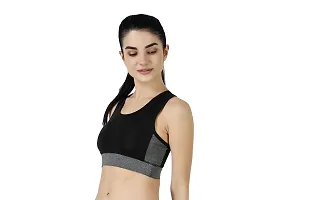 Ndless Sports Polyester Blend Wireless Padded Sports Bra for Yoga, Running, Fitness & Gym (Black & Grindel, M)-thumb2