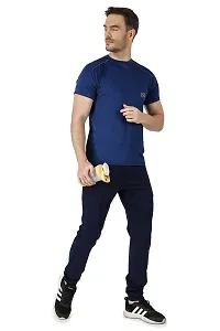 NDLESS SPORTS Men?s Combo of Crushed Fabric Reflective T-Shirt & Solid Jogger for Exercise, Sports & Running Navy Blue-thumb3