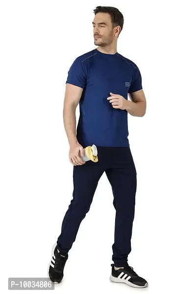 NDLESS SPORTS Men?s Combo of Crushed Fabric Reflective T-Shirt & Solid Jogger for Exercise, Sports & Running Navy Blue-thumb4