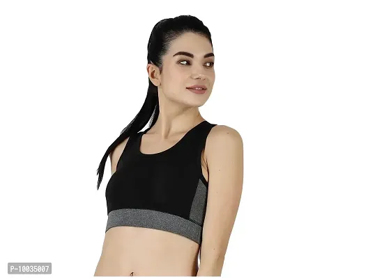 Ndless Sports Polyester Blend Wireless Padded Sports Bra for Yoga, Running, Fitness & Gym (Black & Grindel, M)-thumb0