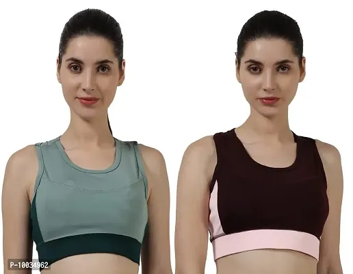 NDLESS SPORTS Polyester Blend Wireless Padded Sports Bra for Yoga, Running, Fitness & Gym Pack of 2 (Light Green & Maroon, L)-thumb0
