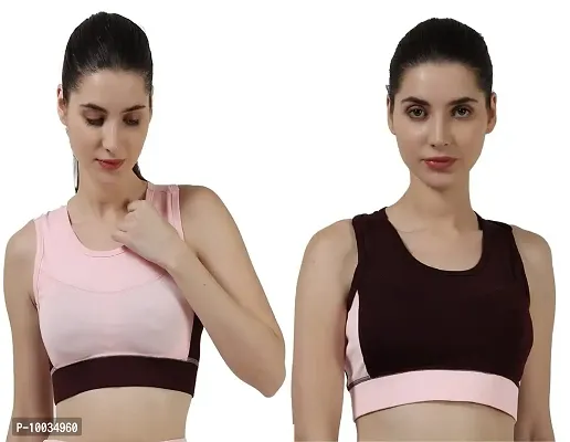 NDLESS SPORTS Polyester Blend Wireless Padded Sports Bra for Yoga, Running, Fitness & Gym Pack of 2 (Pink & Maroon, L)-thumb0