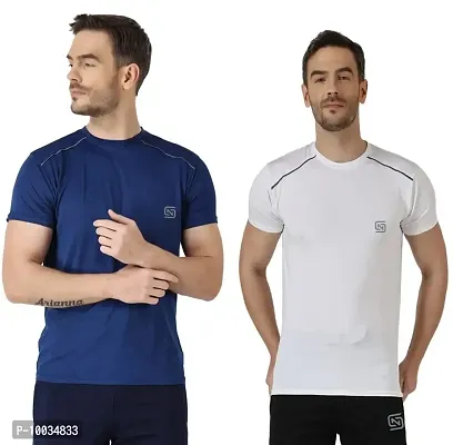 Ndless Sports Round Neck Crush Design Fabric Half Sleeves Dry-Fit Moisture Wicking Lycra  Polyester Blend Reflector T-Shirts for Men Pack of 2