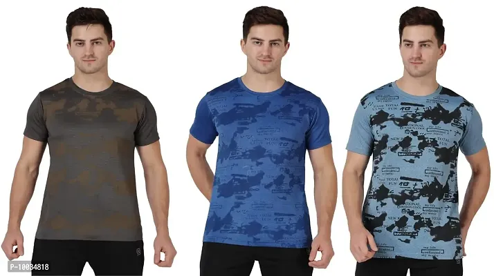 Ndless Sports Stylish Printed Soft Sweat Free Men?s Regular Fit Half Sleeves Pack of 3 T-Shirt-thumb0