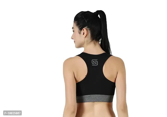 Ndless Sports Polyester Blend Wireless Padded Sports Bra for Yoga, Running, Fitness & Gym (Black & Grindel, M)-thumb2