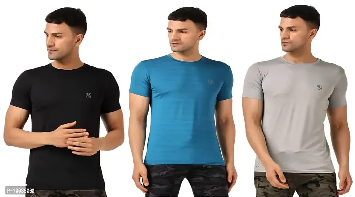 Ndless Sports Men?s Half Sleeve Polyester & Spandex Crushed Fabric Regular Stretchable Sweat Absorbent Dry-Fit T-Shirt for Running, Cycling, Gym, Yoga & Fitness Pack of 3-thumb0