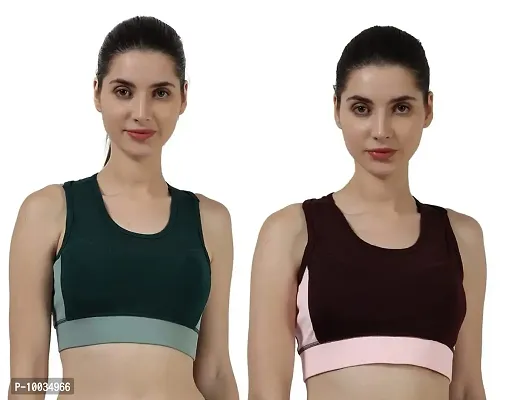 NDLESS SPORTS Polyester Blend Wireless Padded Sports Bra for Yoga, Running, Fitness & Gym Pack of 2 (Bottle Green & Maroon, L)