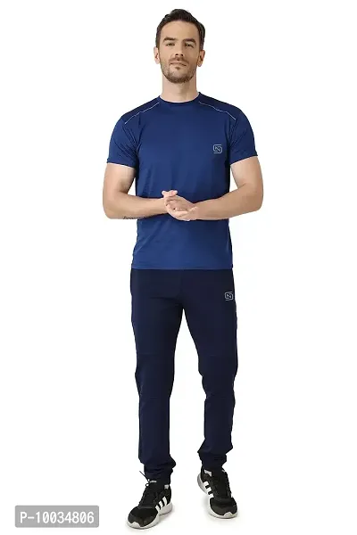 NDLESS SPORTS Men?s Combo of Crushed Fabric Reflective T-Shirt & Solid Jogger for Exercise, Sports & Running Navy Blue-thumb0