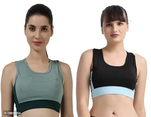 NDLESS SPORTS Polyester Blend Wireless Padded Sports Bra for Yoga, Running, Fitness & Gym Pack of 2 (Pista & Sky Blue, M)