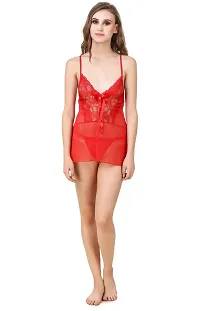 PYXIDIS Net and Lace Babydoll Nighty and Panty Set for Women and Girls Red-thumb4