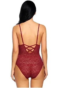 PYXIDIS Lace Babydoll Teddy Lingerie Night Dress for Women Maroon-thumb1