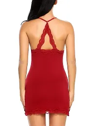 PYXIDIS Viscose and Lace Babydoll Dress Nightwear for Women Red-thumb1