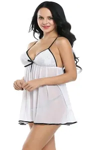 PYXIDIS Women Net and Lace Babydoll Nighty Dress Nightwear White-thumb3