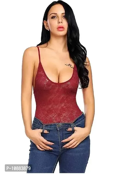 PYXIDIS Lace Babydoll Teddy Lingerie Night Dress for Women Maroon-thumb4