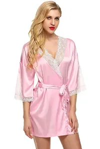 PYXIDIS Satin and Lace Nightwear Robe for Women and Girls Light Pink-thumb4