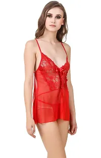 PYXIDIS Net and Lace Babydoll Nighty and Panty Set for Women and Girls Red-thumb3
