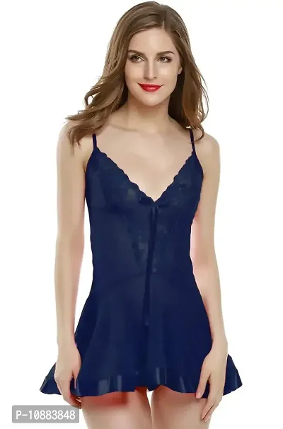 PYXIDIS Net and Lace Women Babydoll Nighty with Panty Navy Blue-thumb4