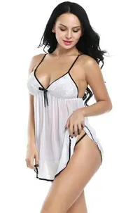 PYXIDIS Women Net and Lace Babydoll Nighty Dress Nightwear White-thumb2