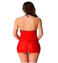 PYXIDIS Women Babydoll Chemise Dress with G-String Panty Nightwear Nighty Red-thumb1