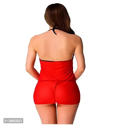 PYXIDIS Women Babydoll Chemise Dress with G-String Panty Nightwear Nighty Red-thumb2