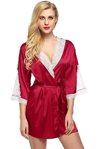 PYXIDIS Satin and Lace Nightwear Robe for Women and Girls Maroon-thumb4