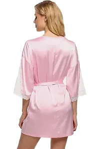 PYXIDIS Satin and Lace Nightwear Robe for Women and Girls Light Pink-thumb1